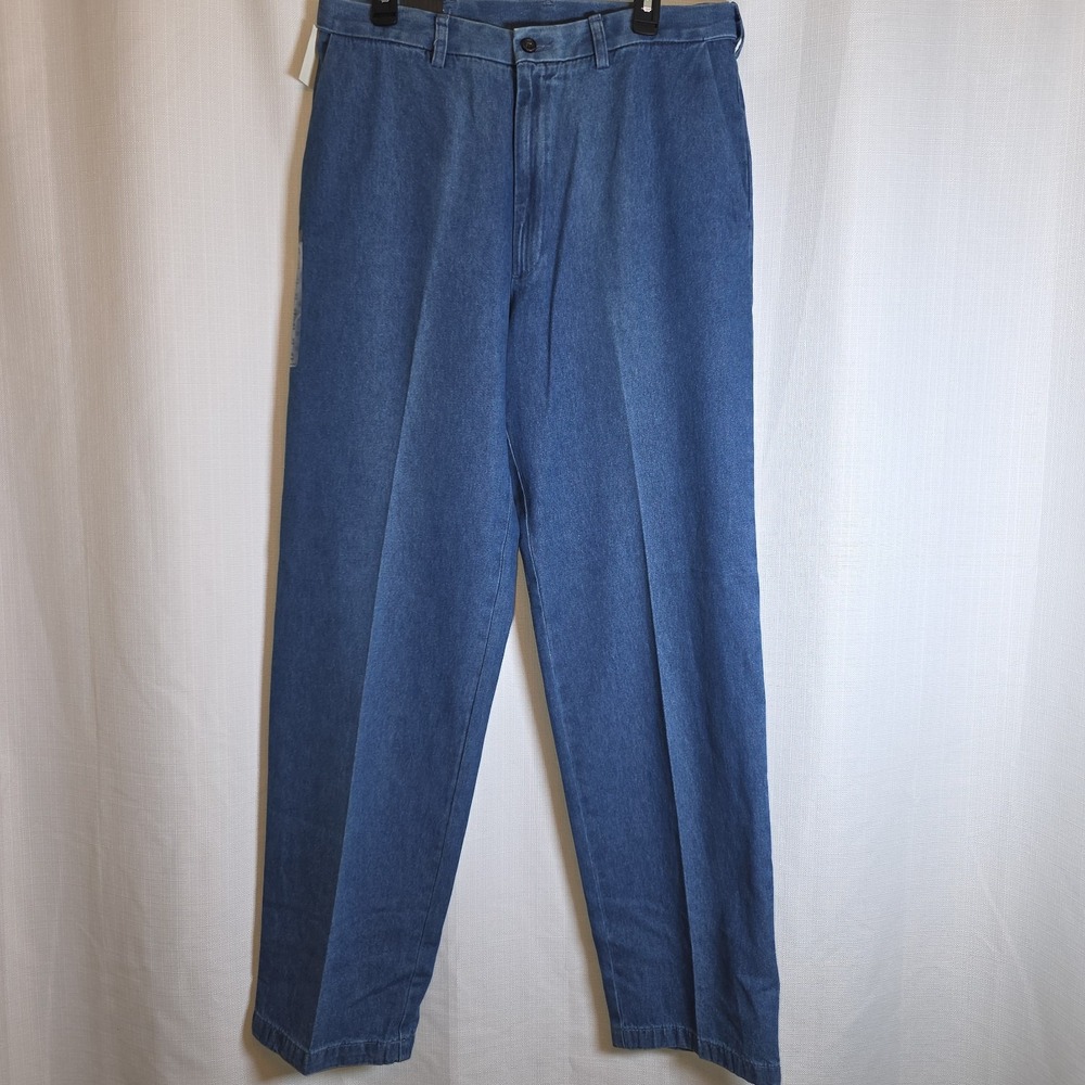 HAGGAR Mens 34x34 Blue W2W Denim CHINOS Pants Flat Front Dadcore Preppy NWT